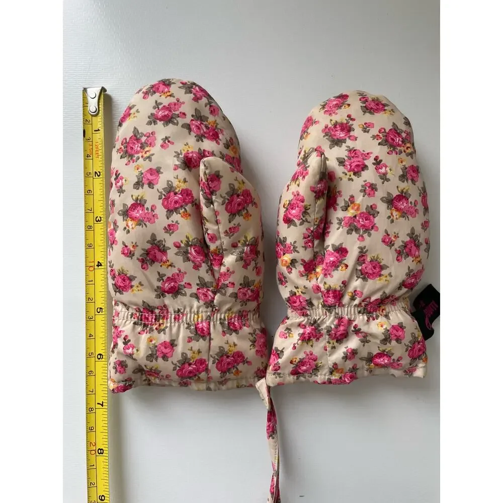 Floral Toddler Mittens with String Padded Water Resistant Size 2T
